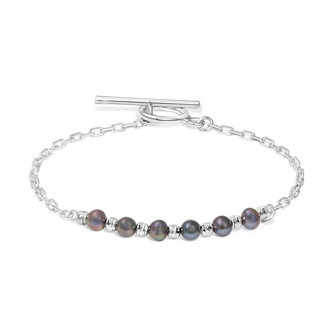 Black Pearl Bracelet, 925 Sterling Silver, June Birthstone, Black Pearl