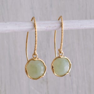 Handmade Jade Dangle Earrings, 14K Gold Plated Sterling Silver