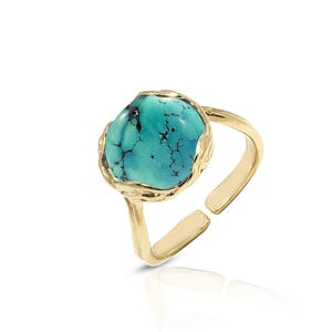 Yellow Gold Plated Turquoise Sizable Ring, Turquoise Jewelry, Vintage Style Ring, Untique Style Ring, December Birthstone, Rings For Women