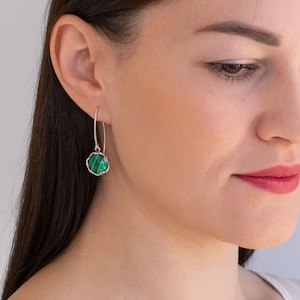 925 Sterling Sterling Silver Round Malachite Earrings, Green Earrings, Malachite Earrings, Silver Earrings, Drop Earrings, Dangle Earrings