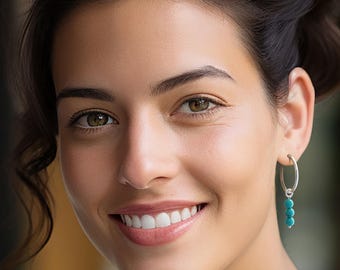 Sterling Silver Turquoise Hoop Earrings • December Birthstone