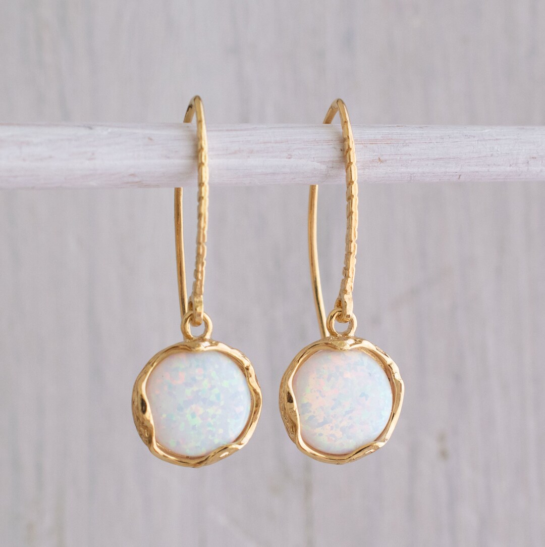 White Opal Gold Plated Earrings, Opal Jewelry, Opal Earrings, October ...