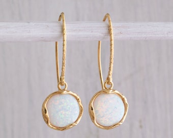 White Opal Gold Plated Earrings, Opal Jewelry, Opal Earrings, October Birthstone, White Gemstone, Dangle Earrings, Vintage Style Earrings