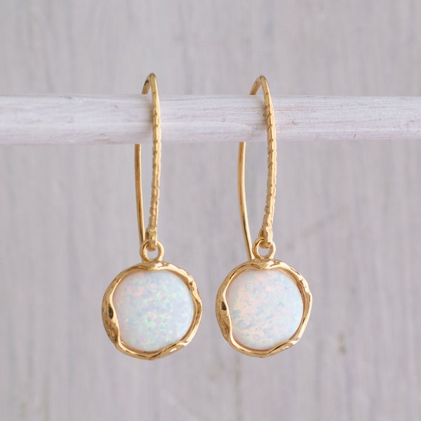 White Opal Gold Plated Earrings, Opal Jewelry, Opal Earrings, October Birthstone, White Gemstone, Dangle Earrings, Vintage Style Earrings