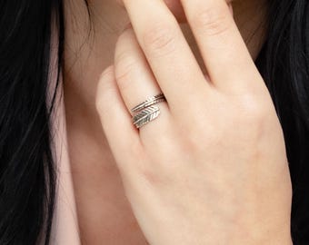 Sterling Silver Feather Wrap Ring, Adjustable Boho Ring
