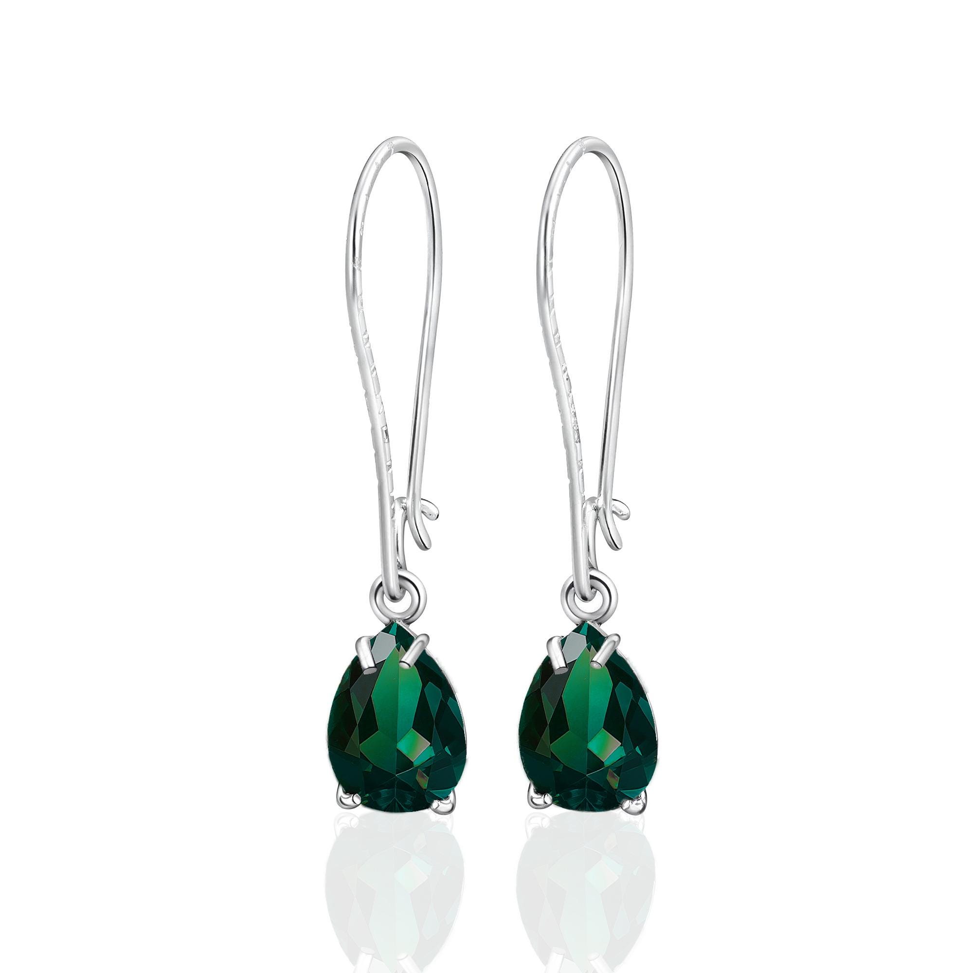 Boucles d'oreilles émeraude de luxe en argent sterling, boucles d'oreilles élégantes en forme de larme verte, boucles d'oreilles en pierres précieuses faites main, cadeau d'anniversaire parfait