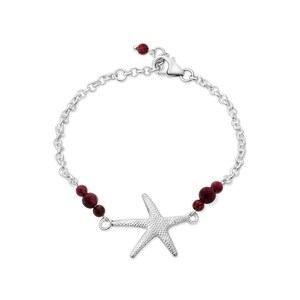 Garnet Bracelet for Women with Sea Star in 925 Sterling Silver - January Birthstone,  Birthstone Bracelet for Women, Garnet Beads