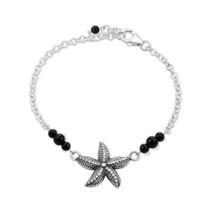 Onyx Adjustable Bracelet, 925 Sterling Silver, July Birthstone, Sea Star Bracelet, Gemstone Bracelet, Elegant Bracelet, Fashion Statement