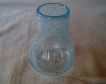 11 - Unique hand-blown light blue and bubbly vase clear with copper leaf