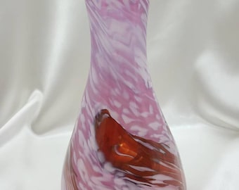 Gorgeous pink, white, and red swirl narrow hand-blown glass vase