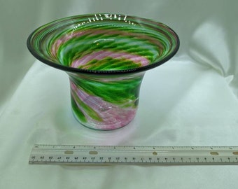 Aventurine green hand blown glass bowl with flared brim