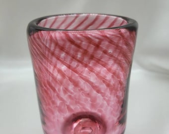 Nice and heavy drinking glass hand-blown with pink swirls