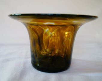 7 - Unique hand-blown glass bowl brown and yellow swirl pattern
