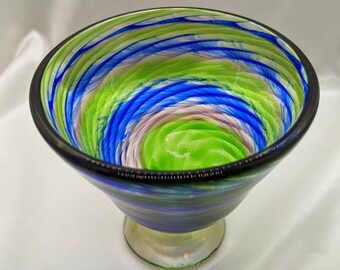 Footed hand blown glass bowl