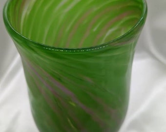 Tall green hand blown glass vase