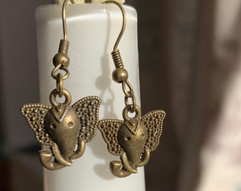 Elephant Head Bronze Tone Drop / Dangle Earrings