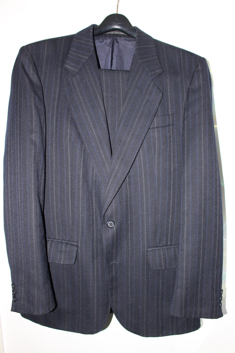 Vintage Menswear Navy Blue with Stripe 1950s Vintage Mens Suit 1960s