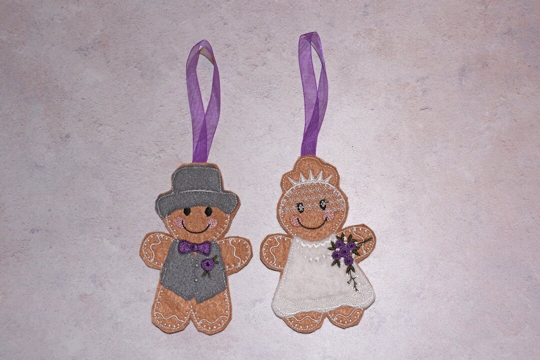 Embroidered Gingerbread Bride and Groom, Hanging Wedding Memento - Etsy