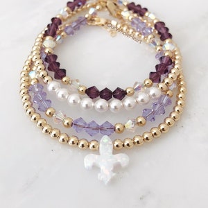 Pulseira ou colar com miçangas de opala flor de lis em prata esterlina ou cheia de ouro, pequena pulseira flor de lis dourada, joias Kappa Kappa Gamma