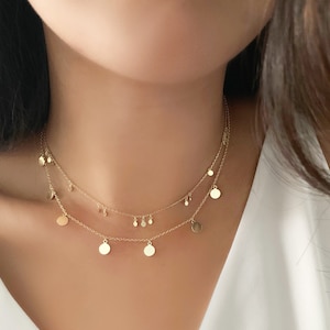 Dainty Coin Chain Choker Necklace Gold Plated or Sterling Silver Large and Small, Delicate Layering Necklace Gold, Tiny Disc Necklace Gold