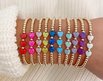 Spaced Apart Triple Mini Heart Opal Bracelet in Light Blue Navy