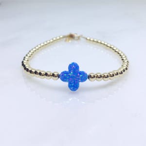 Clover Opal in Orange Purple Blue or White on Sterling Silver Gold Filled or Rose Gold Filled Beaded Bracelet
