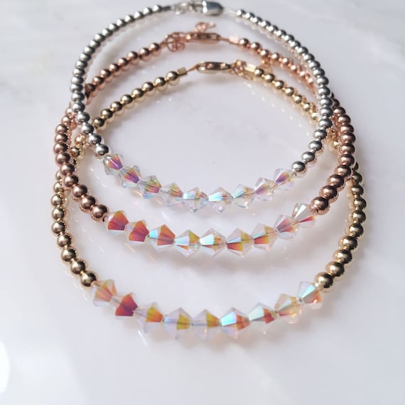 Clear Swarovski Beaded Bracelet, Swarovski Bracelet, Swarovski Jewelry, April Birth Stone, April Birth Stone Jewelry