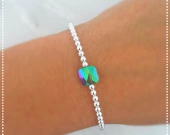 NEW!! Square Swarovski Crystal Beaded Bracelet, Swarovski Birth Stone Bracelet, Swarovski Bracelet, Delicate Bracelet