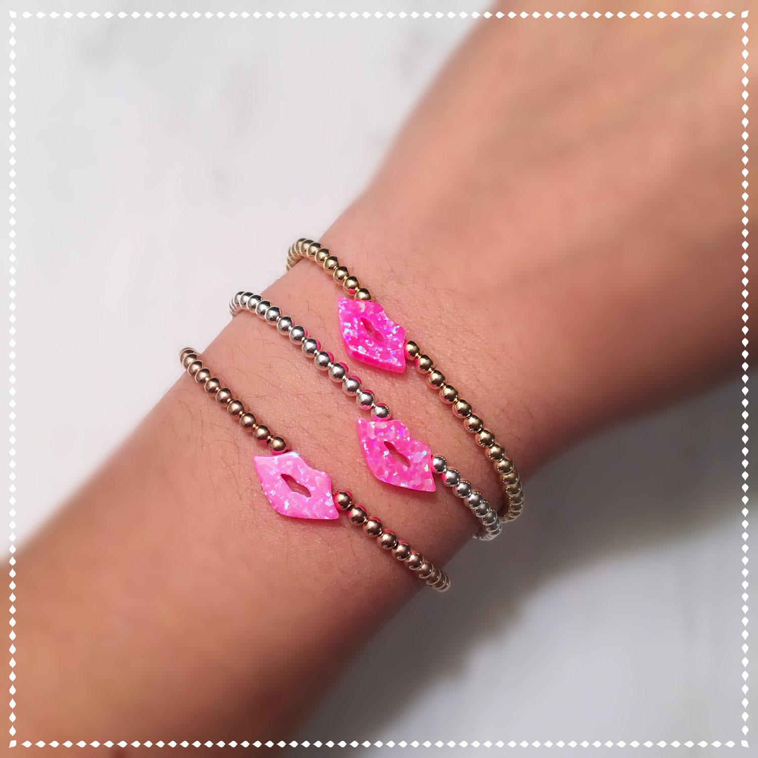 Opal Lips Bracelet in Red or Hot Pink on a Sterling Silver Etsy