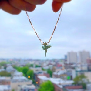 Tinkerbell Delicate Opal Fairy Necklace in White or Mint on Sterling Silver or Gold Plated Chain, Tiny White Fairy Necklace, Tinkerbell