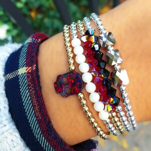 Skull Opal in Dark Burgundy on a Sterling Silver Gold Filled or Rose Gold Filled Beaded Bracelet or Necklace, Delicate Skull Jewelry