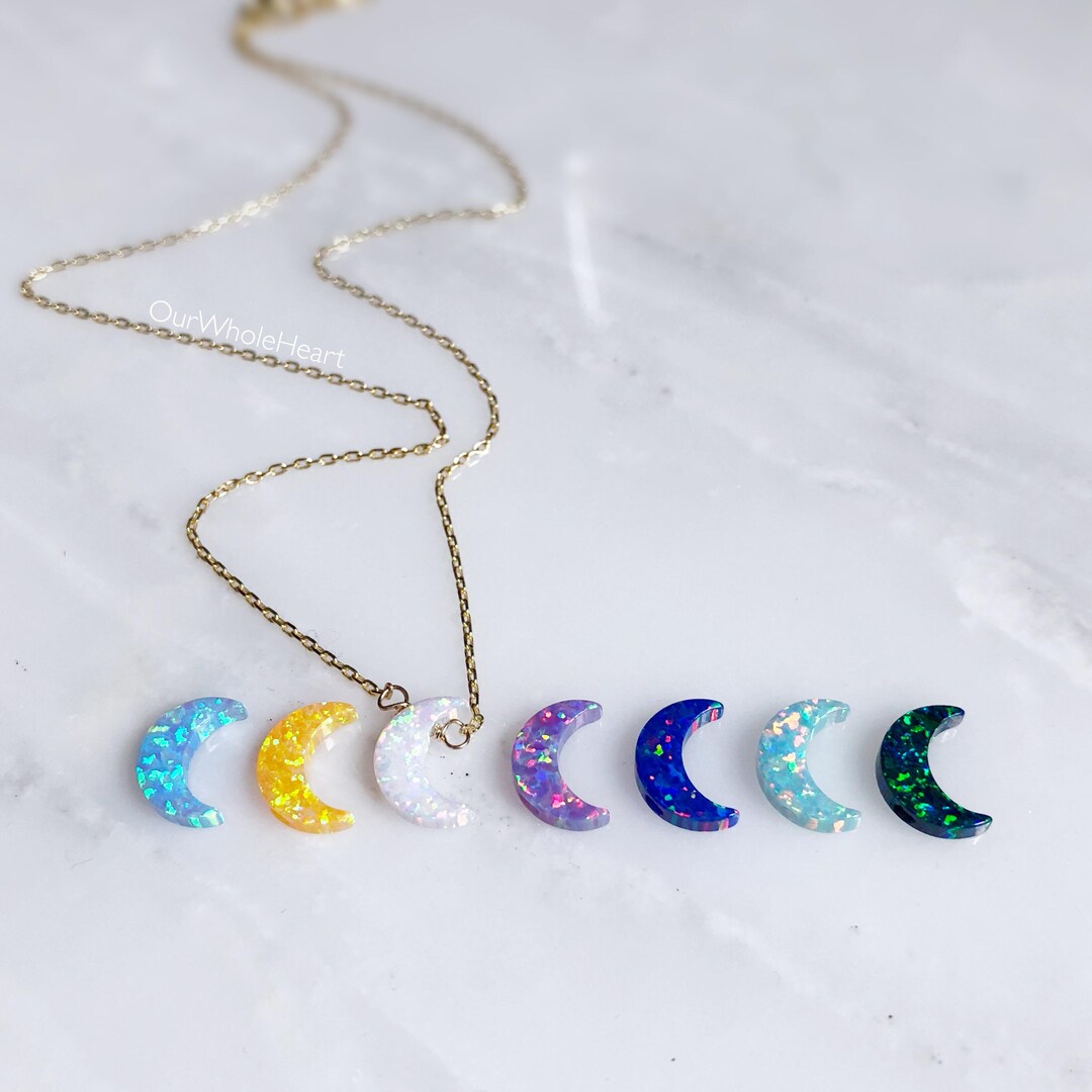 Crescent Moon Opal Necklace Gold or Sterling Silver Seven Colors ...