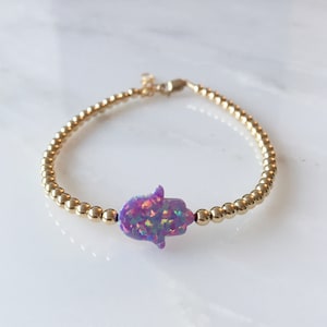 Purple Opal Hamsa Gold Beaded Bracelet, Opal Hamsa Bracelet, Beaded Opal Bracelet, Beaded Opal, Delicate Bracelet, Beaded Jewelry