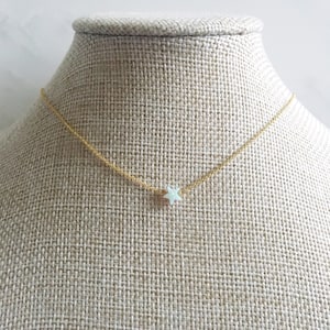 Mini Star Delicate Opal Necklace in White Light Blue Navy Mint or Purple on Sterling Silver or Gold Plated Chain, Moon and Star Jewelry