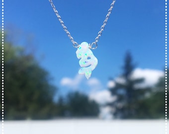 Collar de ópalo blanco de sirena en plata de ley o chapado en oro, joyería de sirena de verano de playa