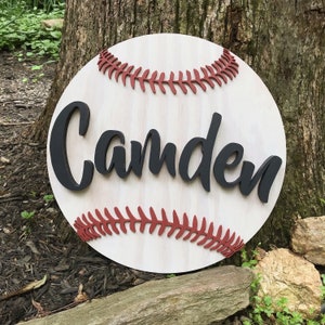 Baseball Round Sign - Nursery Name Sign- Wooden Baseball Nursery Sign- Baseball Name Sign- Vintage Baseball Sign- Baby Name Sign