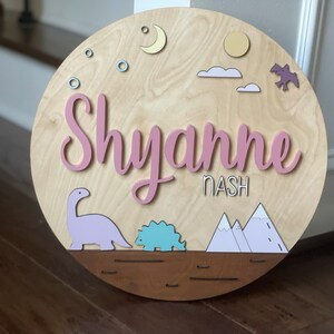 Custom Wood Sign, Round Name Sign, Baby Name Sign, Dino Sign, Dinosaur Sign, Dino Nursery, Dino Decor, Dinosaur Theme image 2