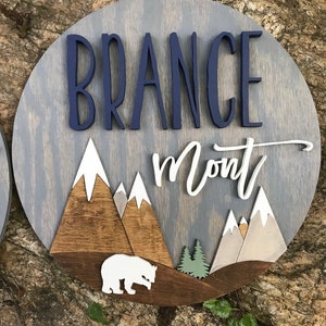 Woodland Name Sign - Mountain Name Sign- Round Name Sign- Rustic Name Sign- Bear Nursery- Deer Nursery- Bear Name Sign