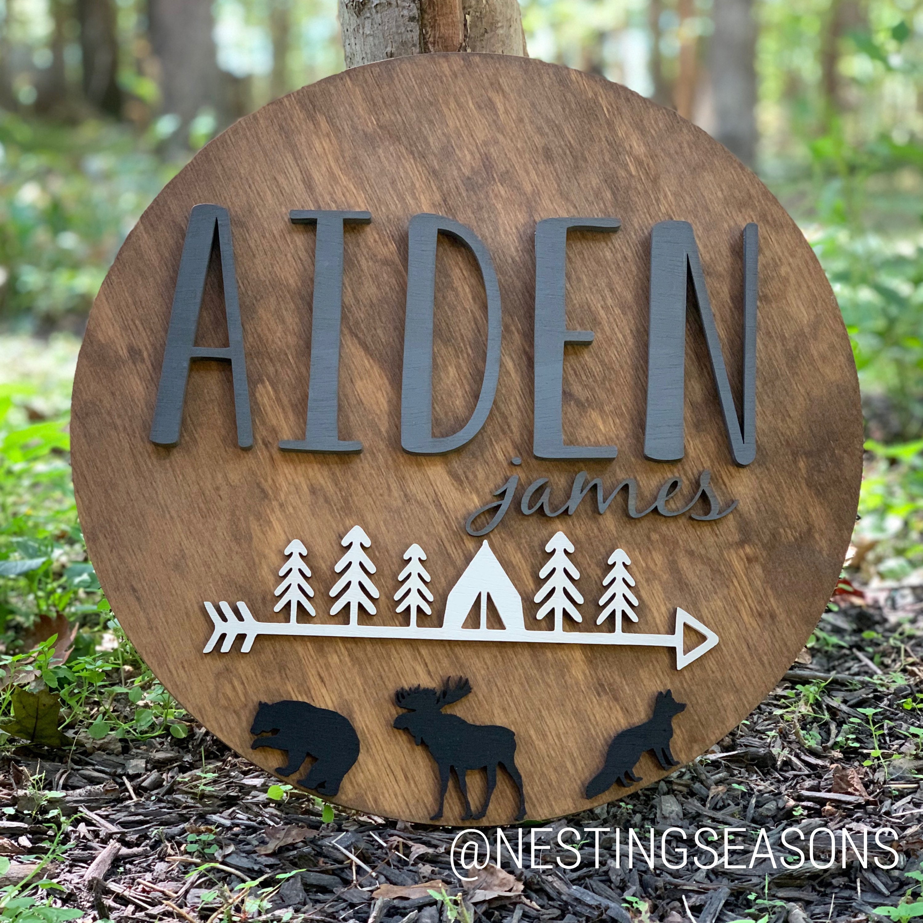 Woodland Name Sign Round Name Sign Rustic Nursery Sign Etsy