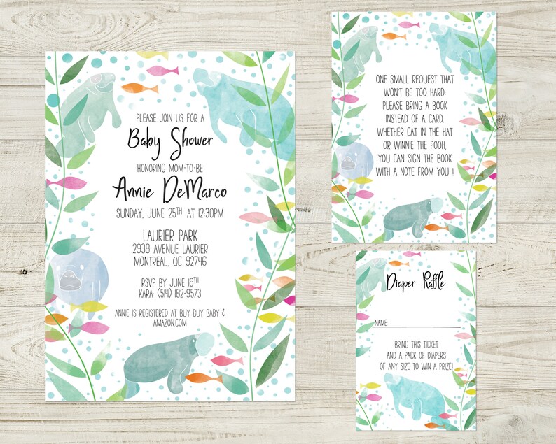 Printable Invitation Suite Manatee Baby Shower Invitations Etsy