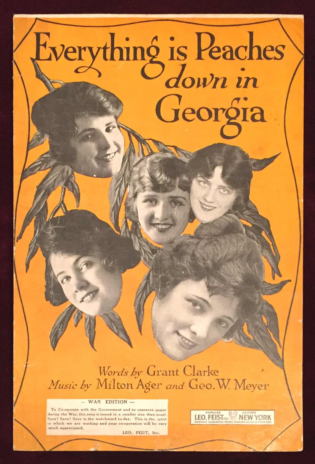 Everything is Peaches Down in Sheet Music 1918 Etsy