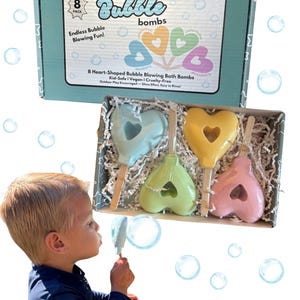 Lollipop Heart-Shaped Bubble Bath Bombs for Kids – 8 Pack – Bubble Blowing, Fizzy Spa Fun – Kid Safe, Vegan, Cruelty-Free