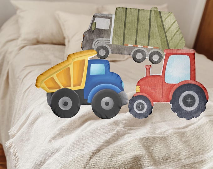 Construction Vehicle Pillow, Garbage Truck, Dump Truck Shaped Kids Decor
