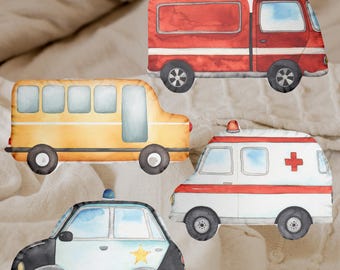 Shaped Vehicle Pillow: Fire Truck, Police Car, School Bus - Toddler Gift