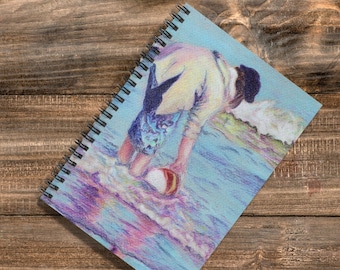 Ocean Art Spiral Bound Notebook - Ruled Line, 118 pages, 6 x 8 size, soft cover journal, child portrait, gift for mom, gratitude journal