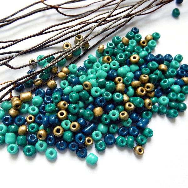 Assortiment perles rocaille 4 mm bleu vert turquoise or argent cuivre au choix 6/0