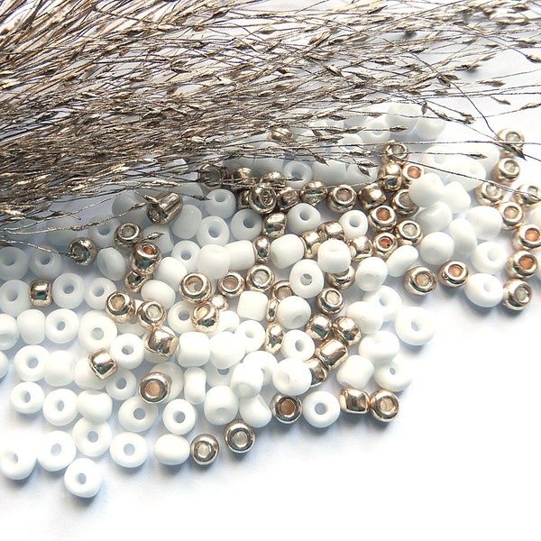 Perles rocaille verre 4 mm blanc or champagne ou mix 20 g taille 6/0