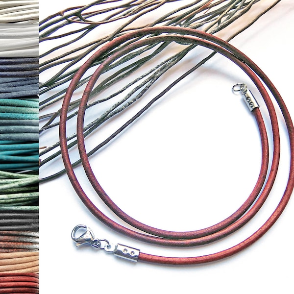 Lederband-Halskette 2 mm 35/40/45/50/60/70/80/90 cm Edelstahl-Karabinerverschluss 12 Farben zur Auswahl