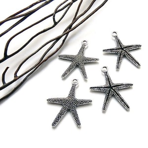 Starfish charms antique silver metal 25 mm pendants per 2/6/10