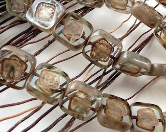 Perles carrées 11 mm verre de Bohême bronze doré Haut de gamme Tchèque